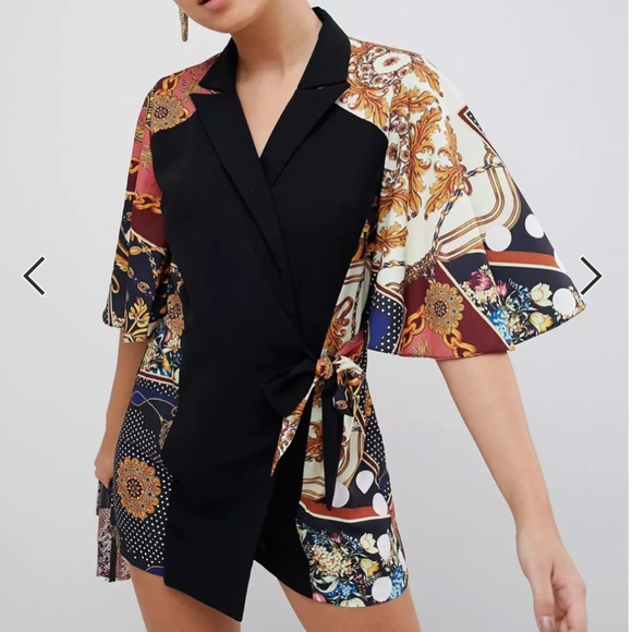 ASOS DESIGN romper with cape and scarf print detail - Picture 1 of 5